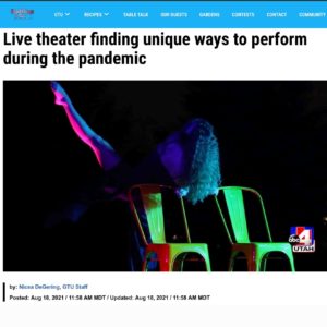 Screen shot of solo dancer with caption "Live theater finding unique ways to perform during the pandemic"