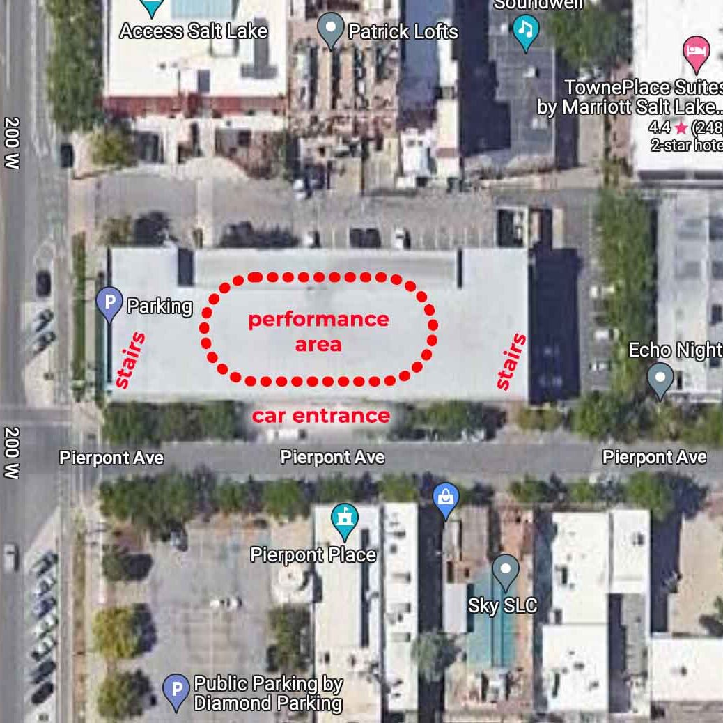 Map showing performance area and stairs